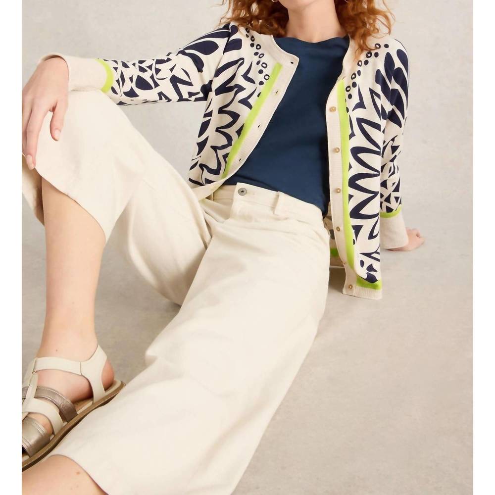 NEW WHITE STUFF lulu printed crew neck cardigan in ivory print - Picture 4 of 6